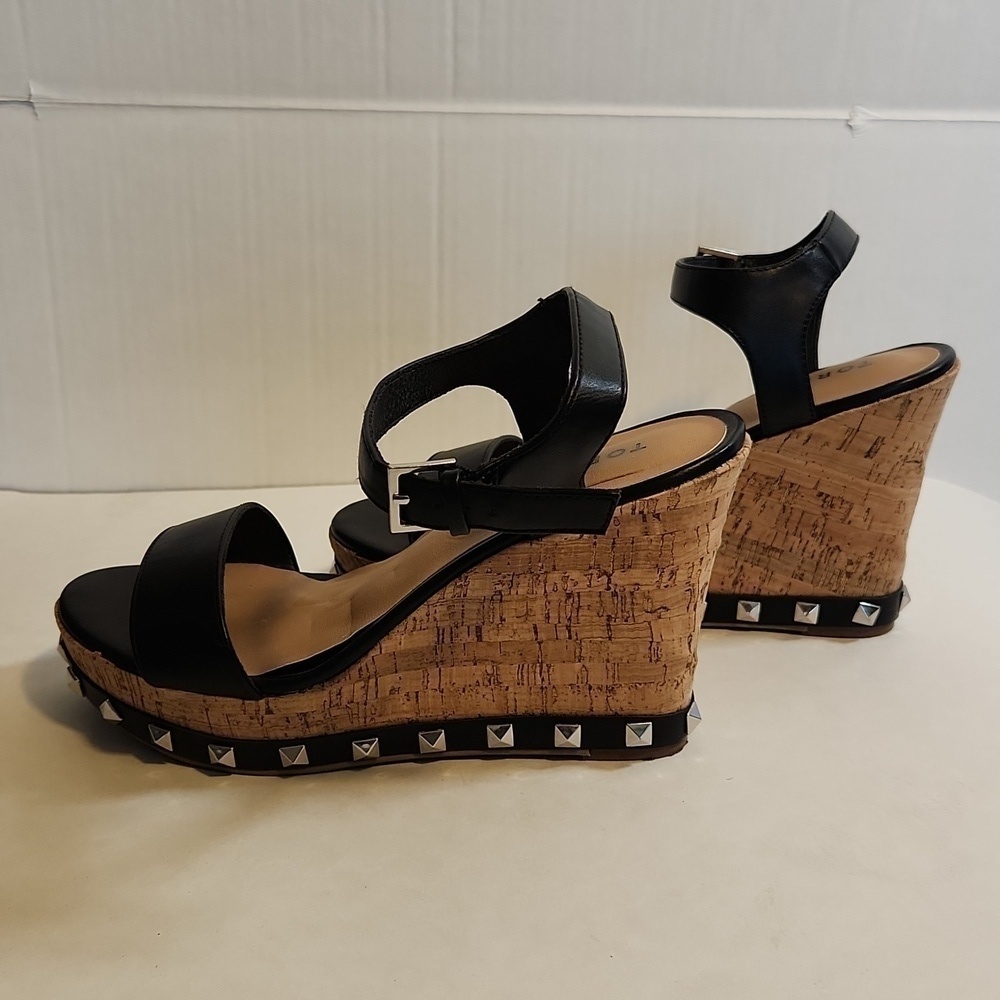 Torrid Cork Silver Studded Adjustable Strap Open Toe Platform Wedge Size 9WW - Picture 7 of 11